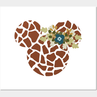 Giraffe Print Floral Mouse Posters and Art